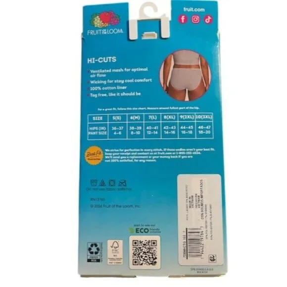 Fruit of the Loom 6pk Breathable Micro-Mesh Hi-Cut Underwear 7/L - Picture 3 of 3